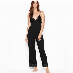 Victoria's Secret One Piece Lace Lounge Pajama Pantsuit Romper Large Black